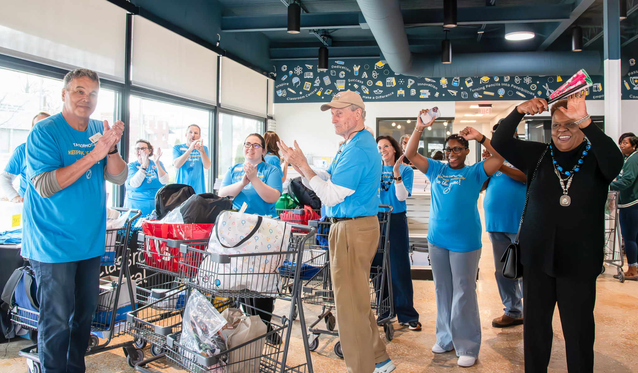 Taylor Moton and Classroom Central supporters celebrating inside the Classroom Central resource store